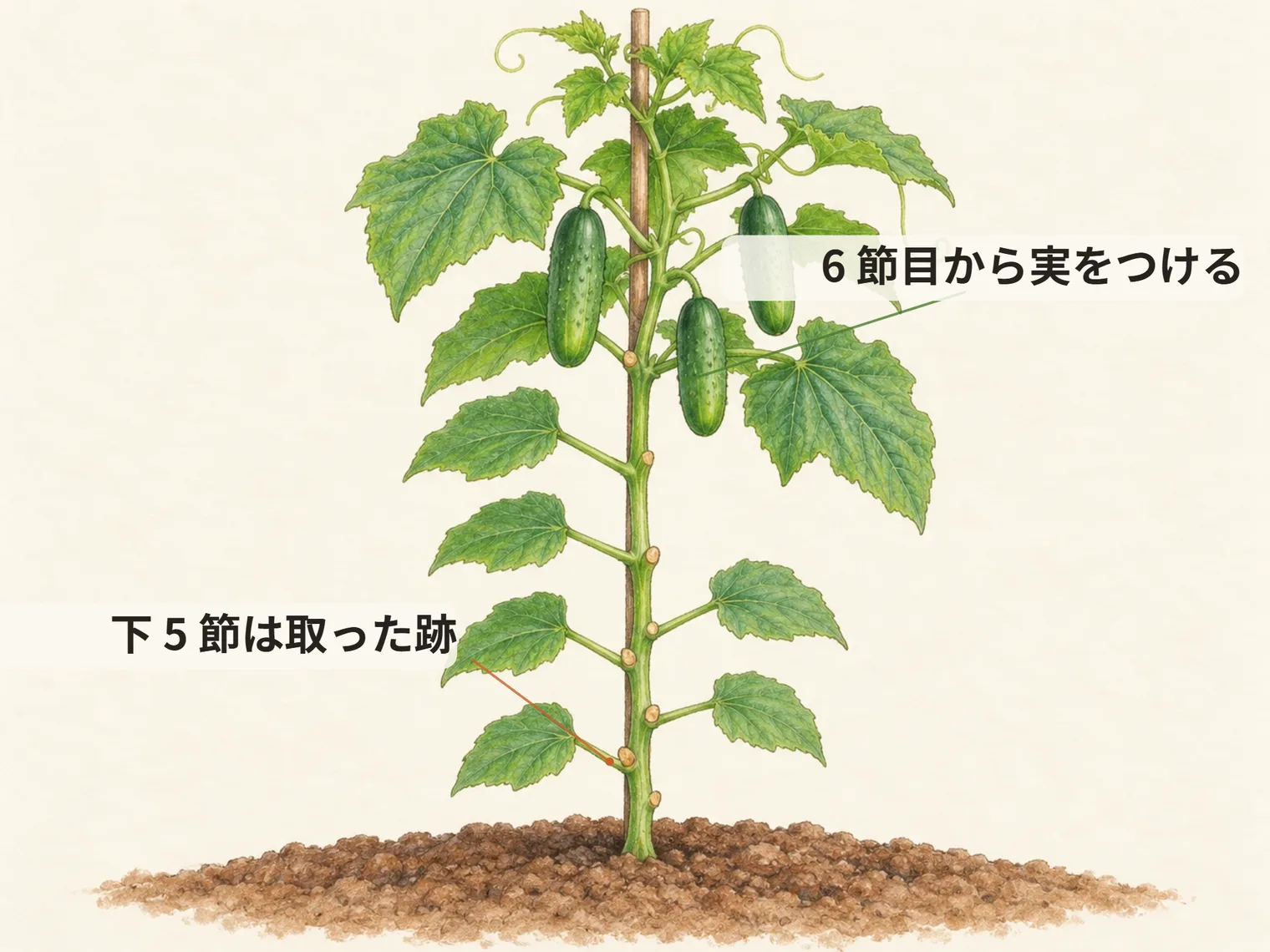 下 5 節は取った跡。6 節目から実をつける