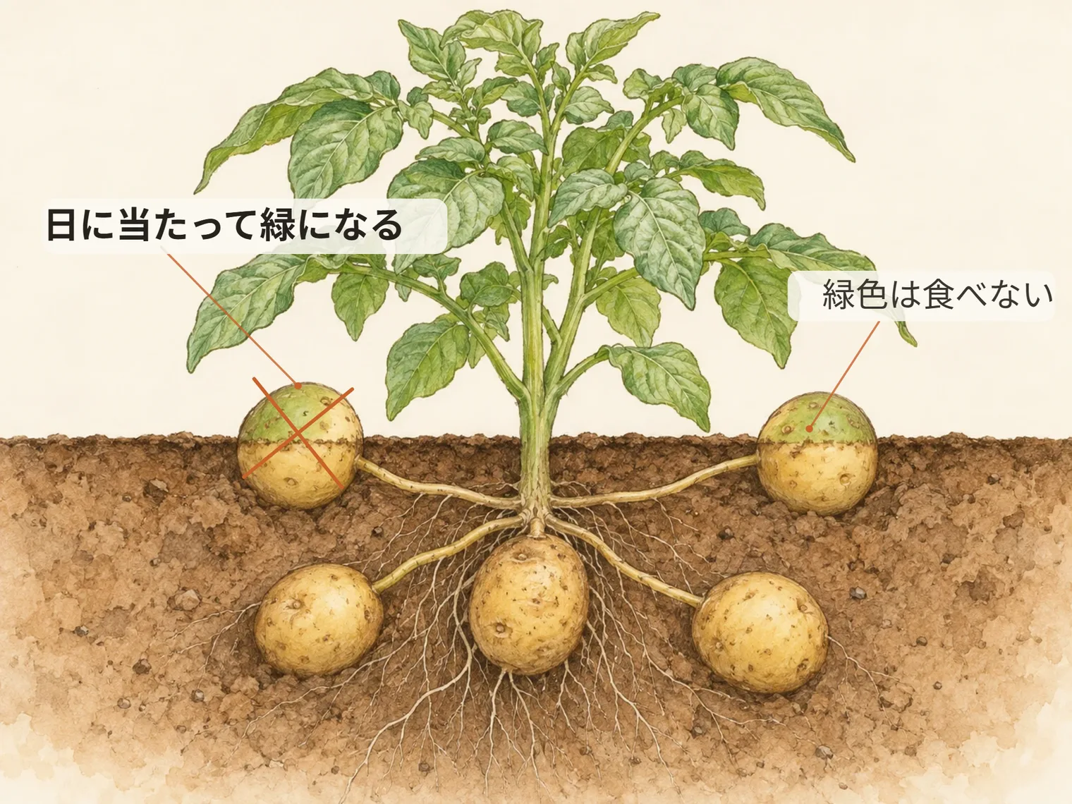 日に当たって緑になる。緑色は食べない